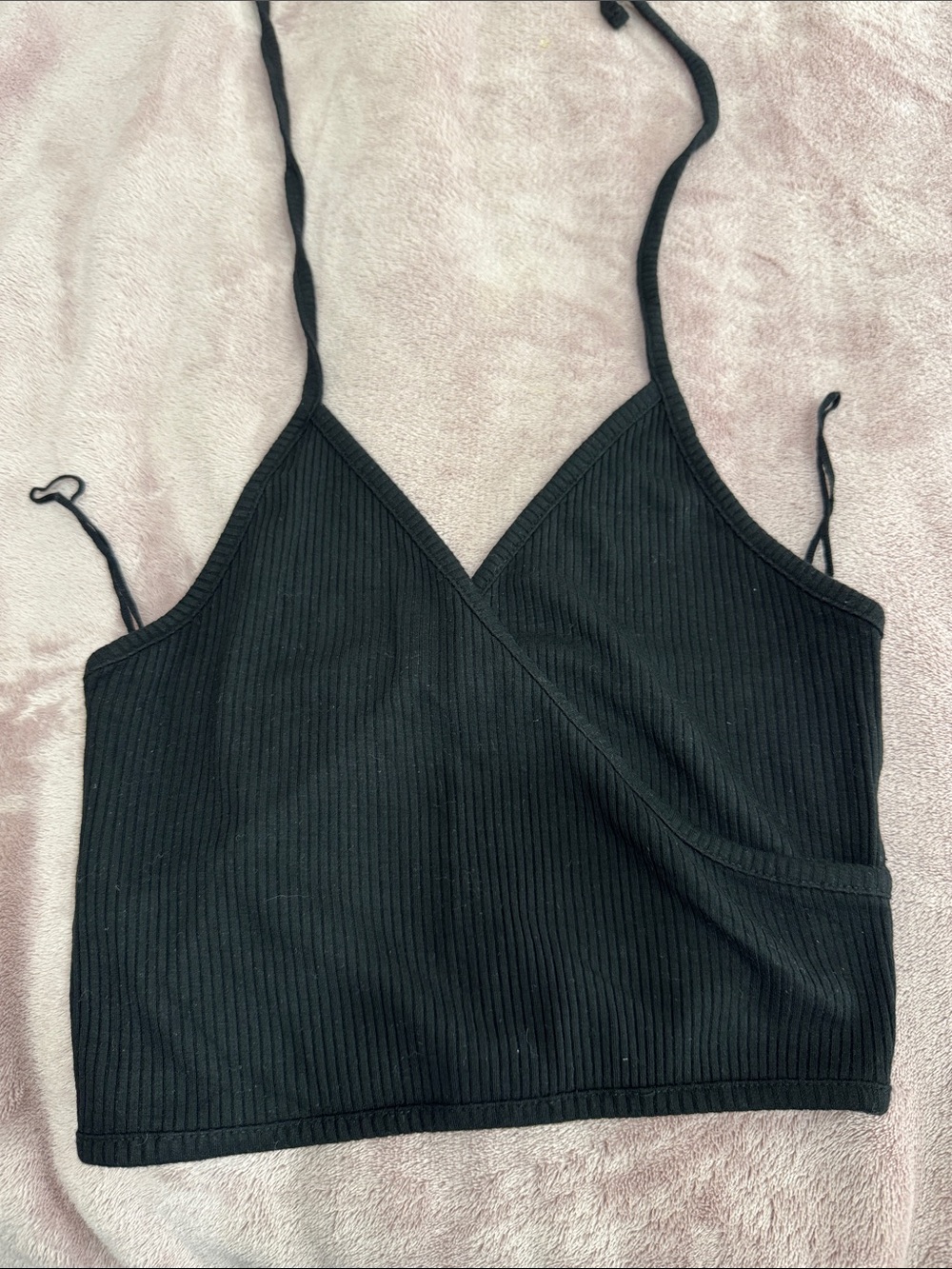 Garage Black Ribbed Wrap-Front Cami